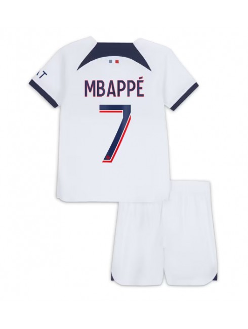 Billige Paris Saint-Germain Kylian Mbappe #7 Bortedraktsett Barn 2023-24 Kortermet (+ Korte bukser)